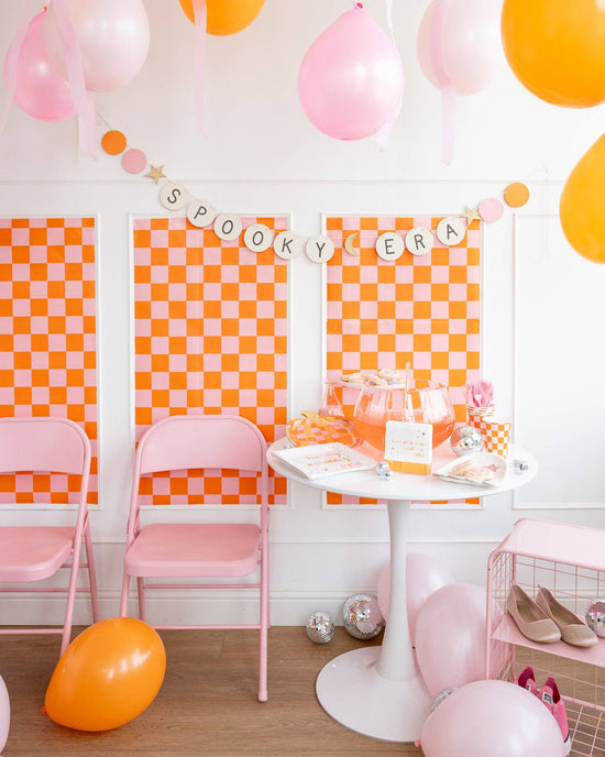 Pink & Orange Check Table Runner