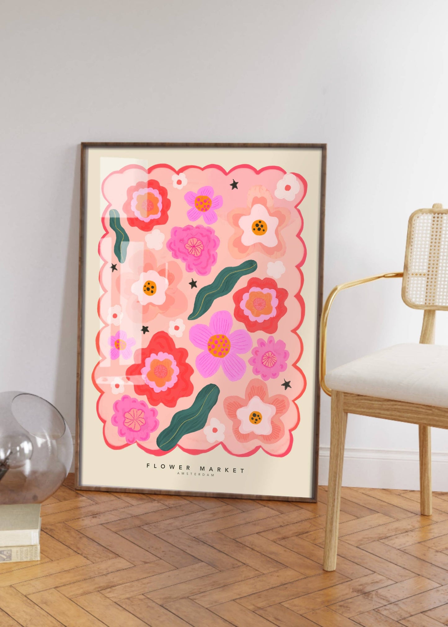 Colorful Flower Market Print- A3 - Pink