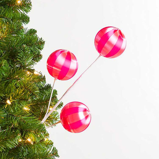 Pink Candy Stripe Bauble Tree Pick