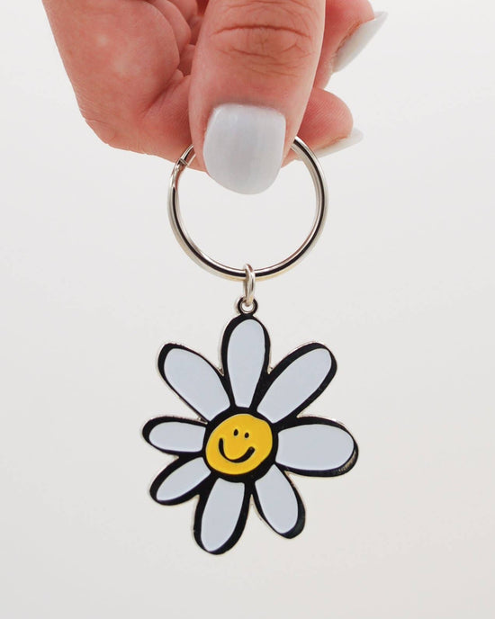 Happy Daisy Flower Enamel Keychain