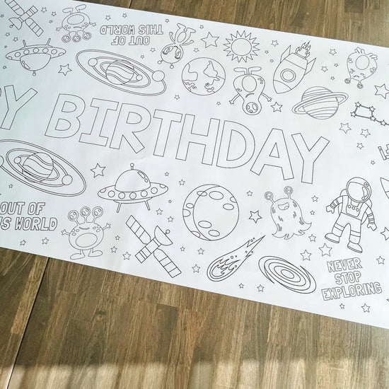 Outer Space Coloring Table Runner - Happy Birthday