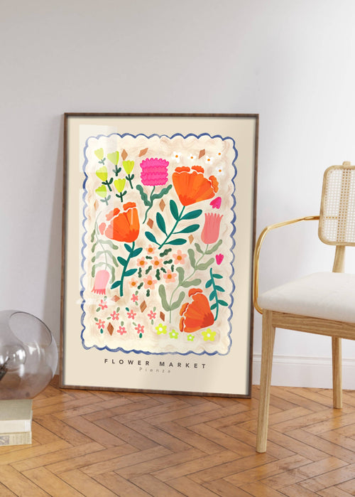 Flower Market Pienza Print - Colorful - A4