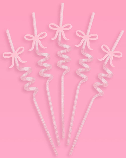 Pink Bow Straws - 16 Reusable Straws