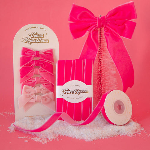 Holiday Velvet Mini Bows - Pink