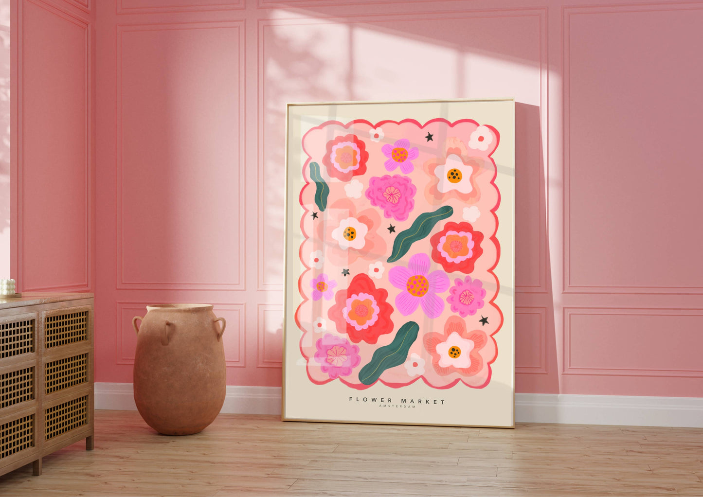 Colorful Flower Market Print - Pink - A4