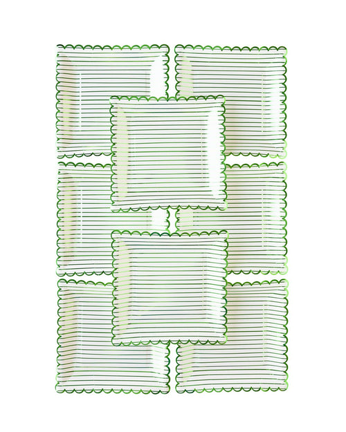 Green Stripe Scalloped Plates - 8 ct.
