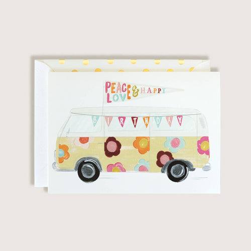 VW Flowers Bus Peace Love Happy Birthday Greeting Card