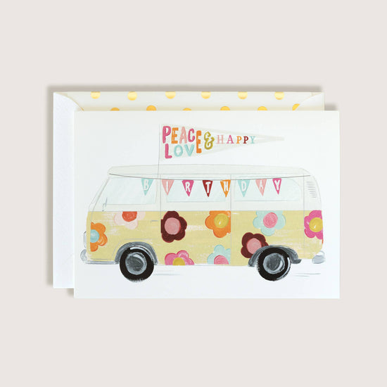 VW Flowers Bus Peace Love Happy Birthday Greeting Card