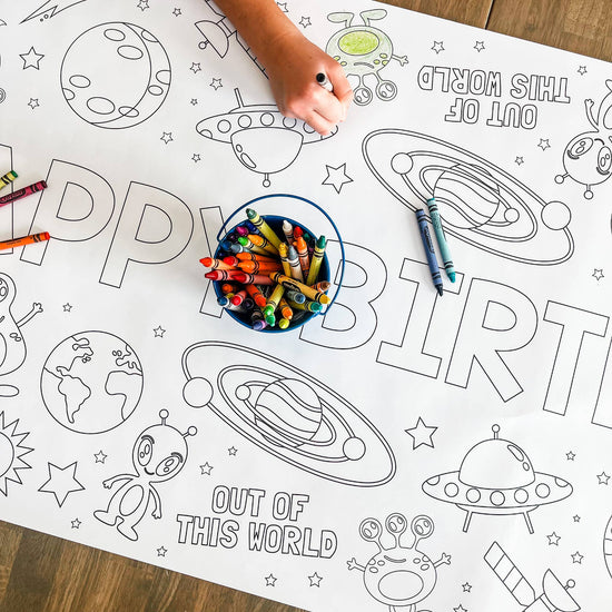 Outer Space Coloring Table Runner - Happy Birthday