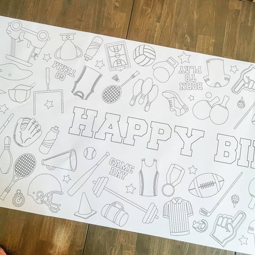Sports Coloring Table Runner - Happy Birthday