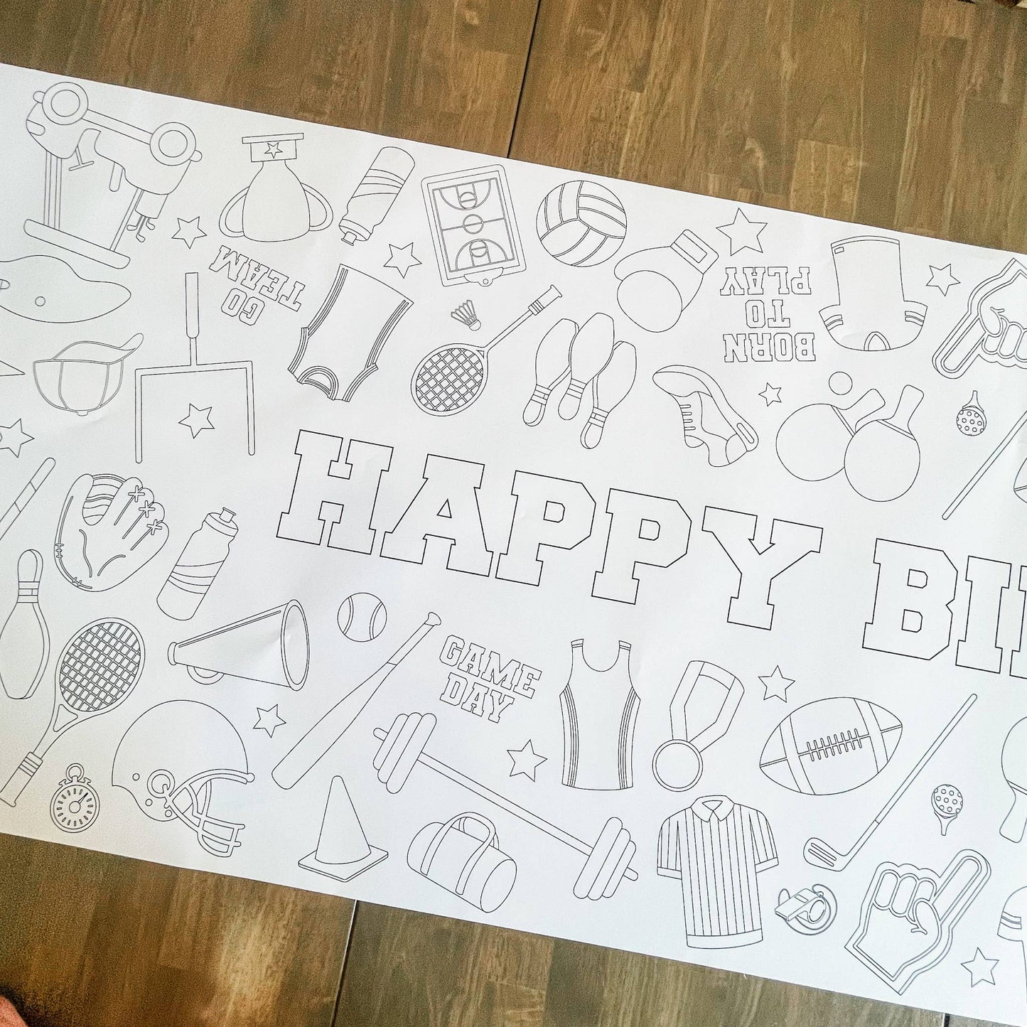 Sports Coloring Table Runner - Happy Birthday
