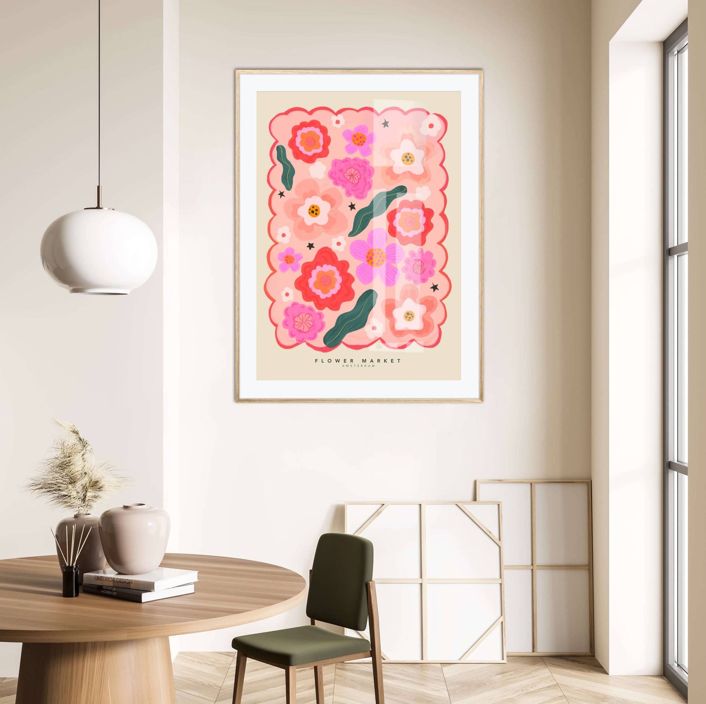 Colorful Flower Market Print- A3 - Pink