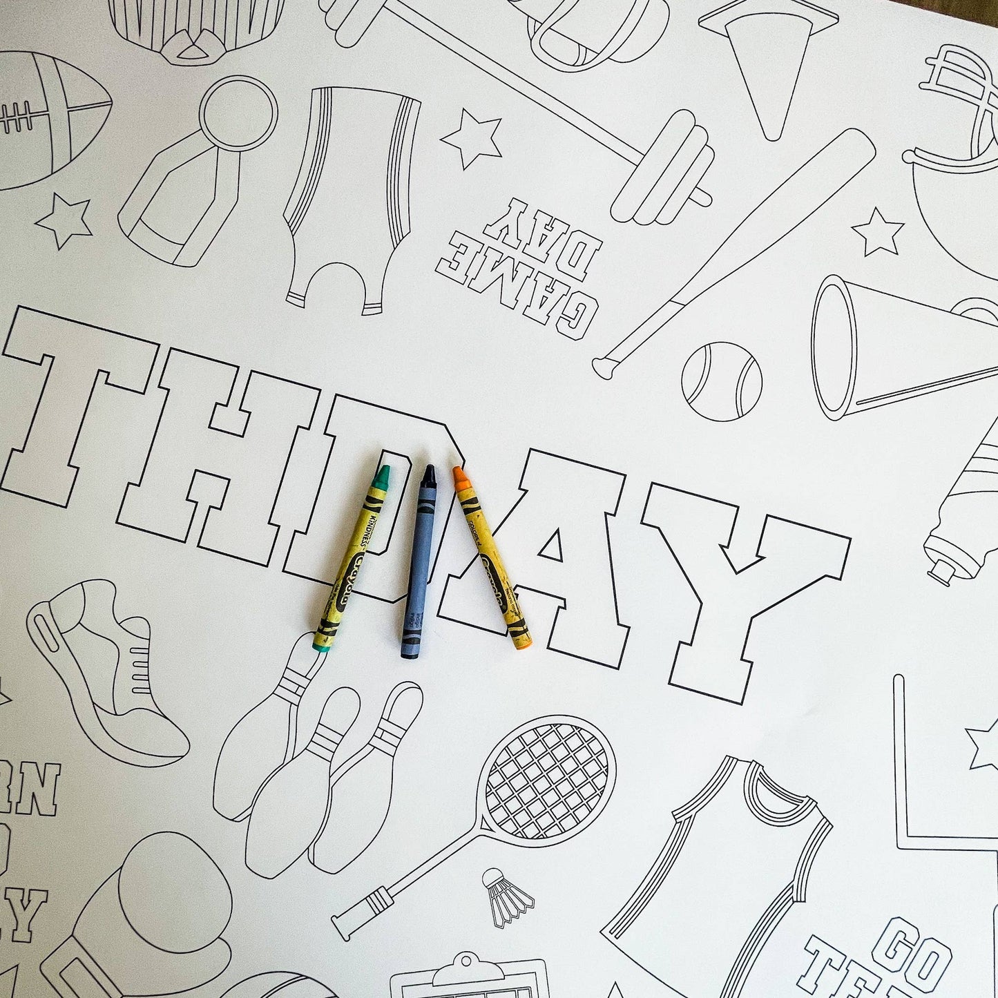 Sports Coloring Table Runner - Happy Birthday