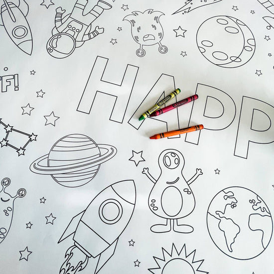 Outer Space Coloring Table Runner - Happy Birthday