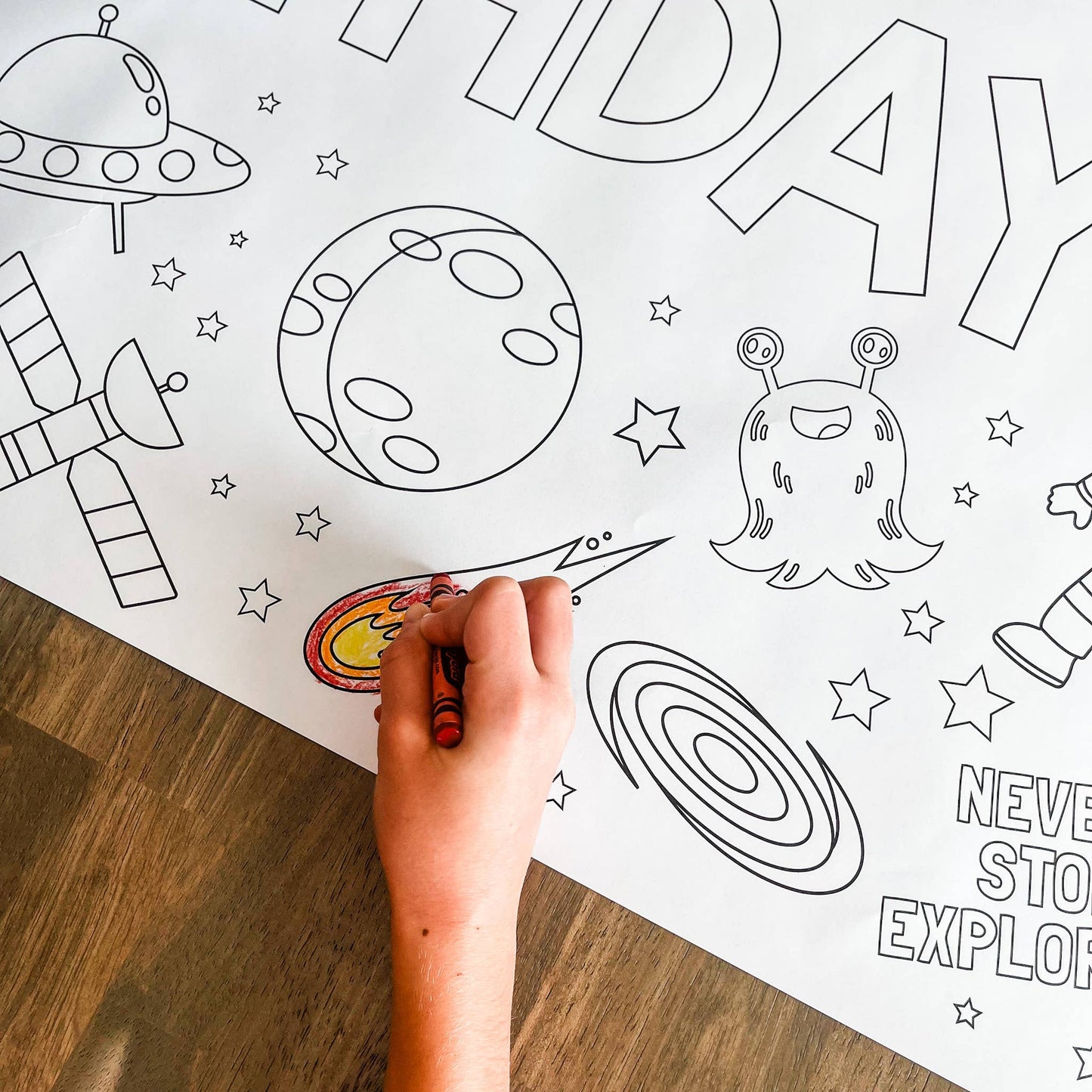 Outer Space Coloring Table Runner - Happy Birthday