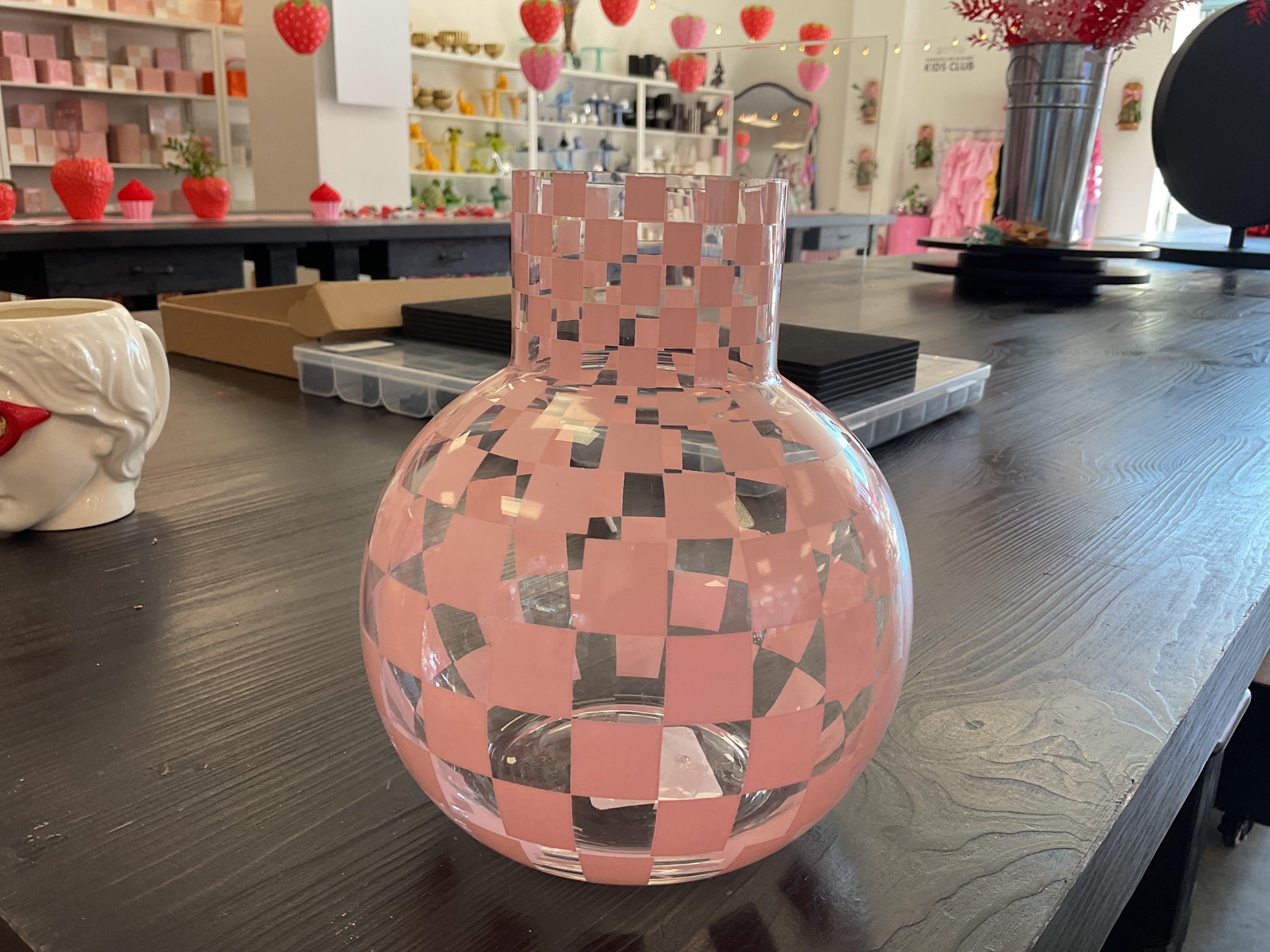 Pink Checkered Vase