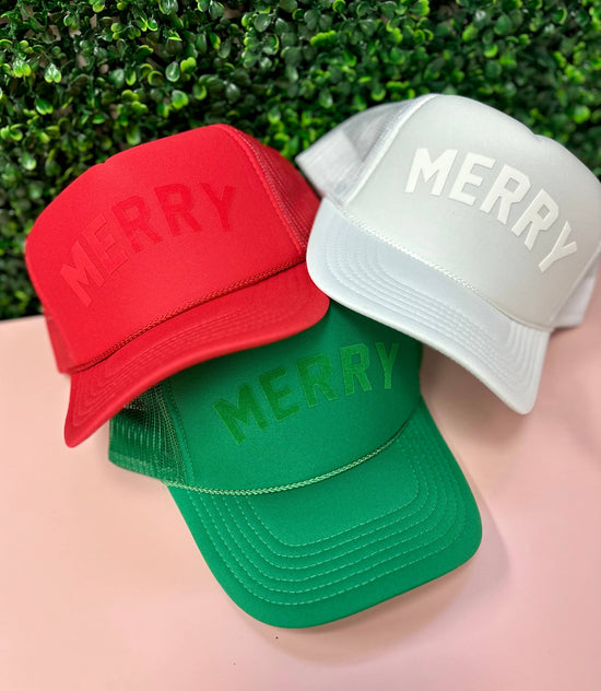 Holiday MERRY Trucker Hat - Green Monochrome
