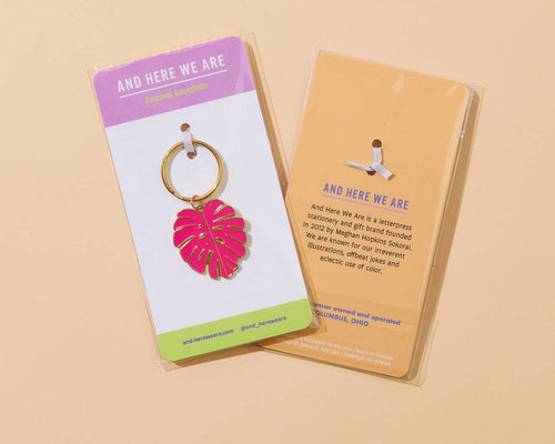 Pink Monstera Leaf Enamel Keychain