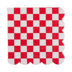 Red Checkerboard Scallop Cocktail Napkins