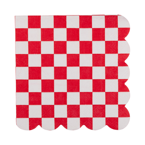 Red Checkerboard Scallop Cocktail Napkins