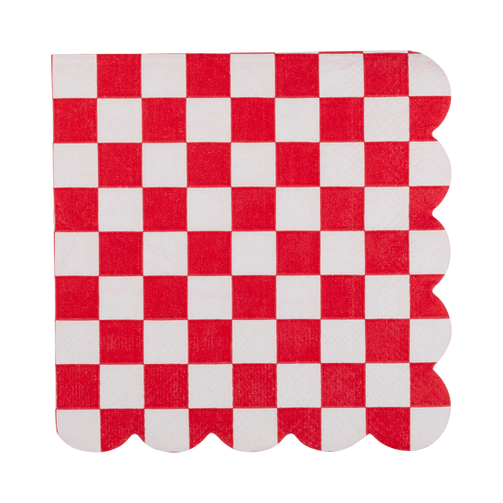 Red Checkerboard Scallop Cocktail Napkins