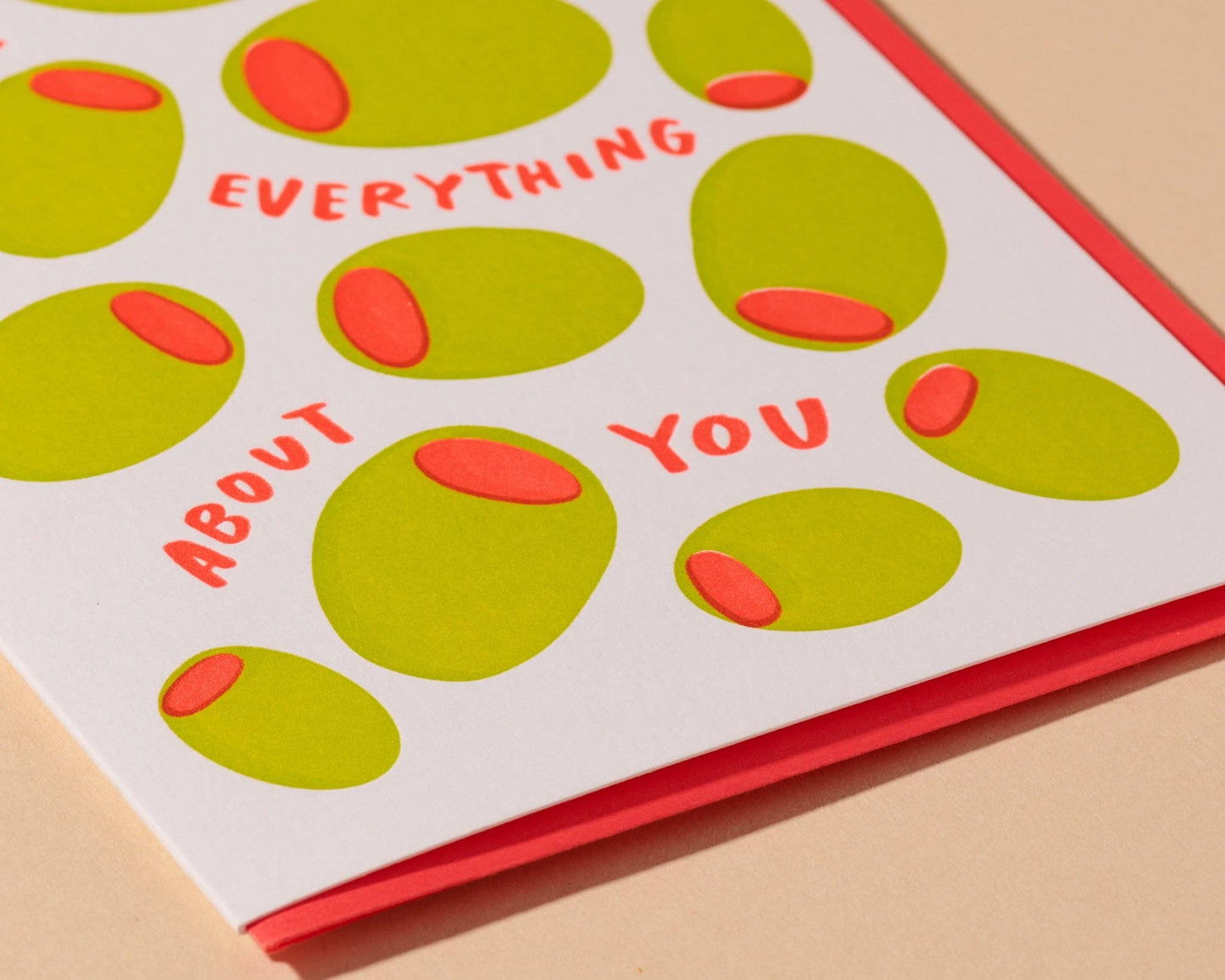 Olive Everything About You Letterpress Food Love Card- Made in USA