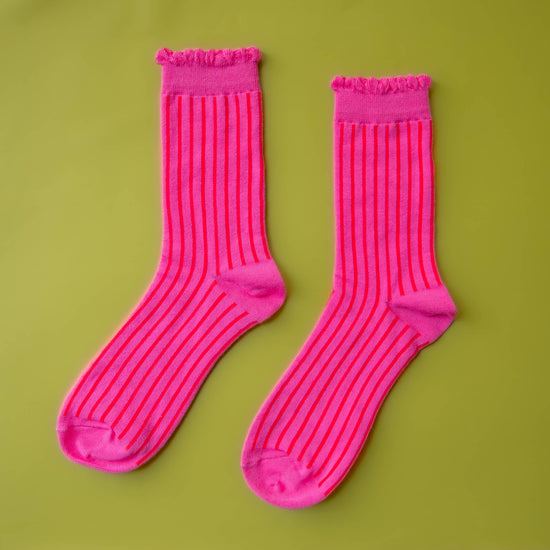 Fuchsia Striped Crew Socks