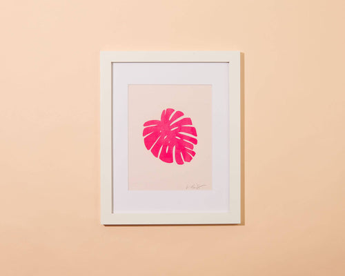 Pink Monstera Leaf Art Print - 8X10