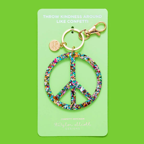 Keychain - Peace Sign - Colorful Confetti