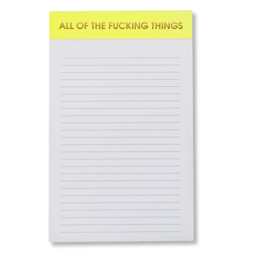 All Of The Fucking Things - Lined Notepad - Perforated Sheets - Bright Yellow
