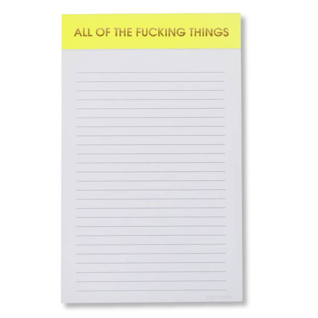 All Of The Fucking Things - Lined Notepad - Perforated Sheets - Bright Yellow