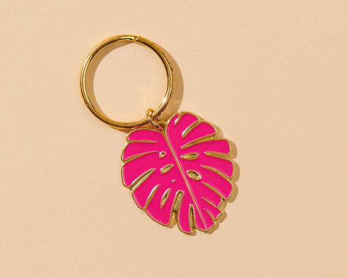 Pink Monstera Leaf Enamel Keychain