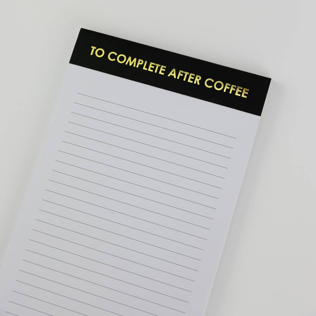 To Complete After Coffee - Lined Notepad - Perforated Sheets - Black