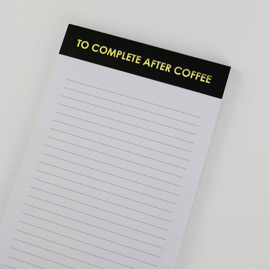 To Complete After Coffee - Lined Notepad - Perforated Sheets - Black