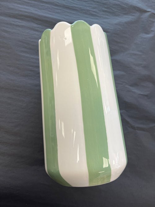 Green Stripe Scalloped Vase