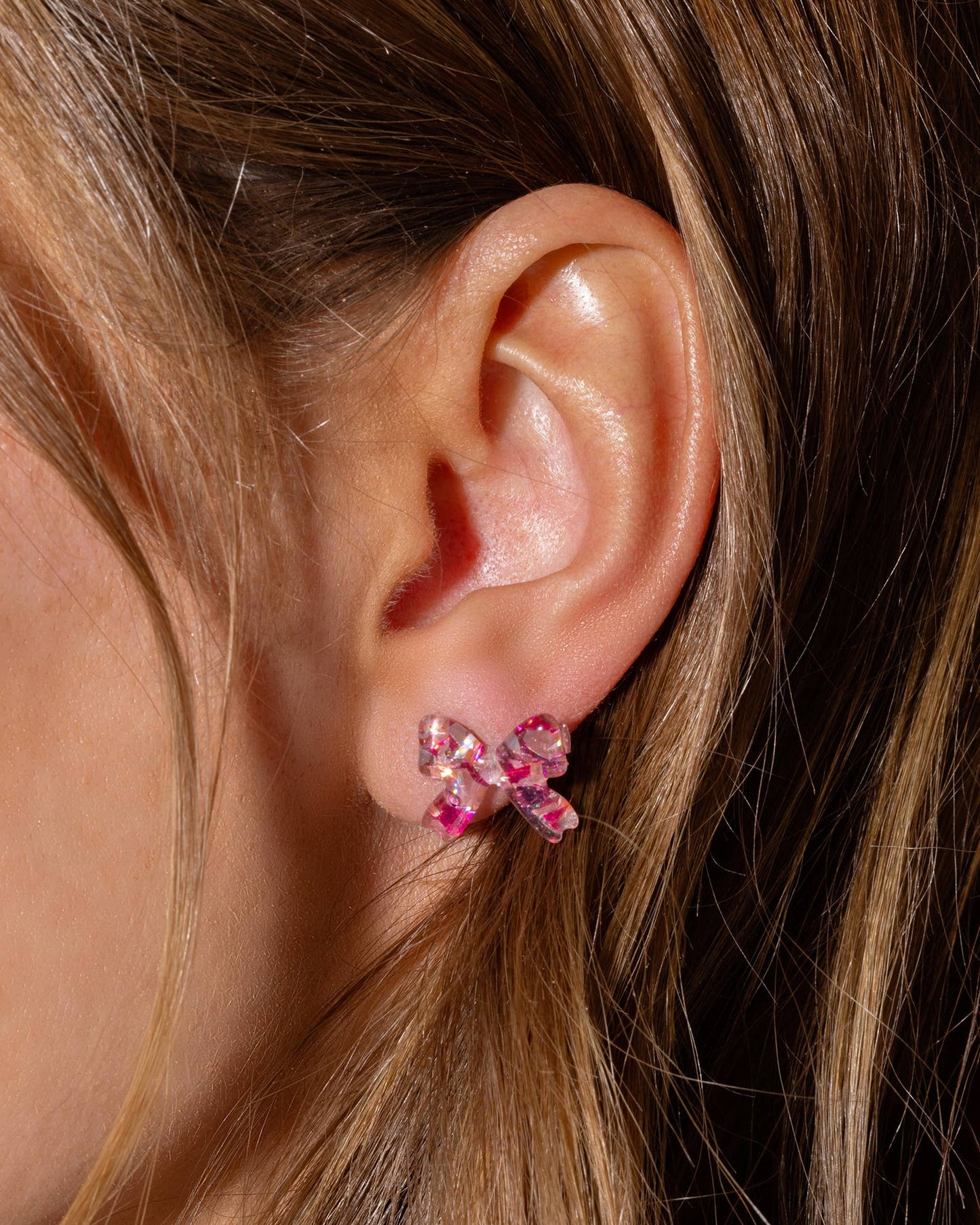 Acrylic Ribbon Bows - Pink Confetti Stud Earrings