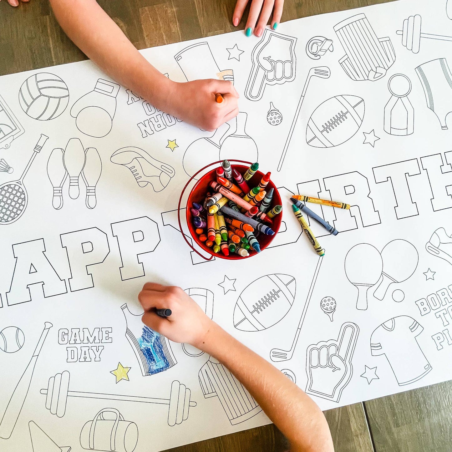 Sports Coloring Table Runner - Happy Birthday