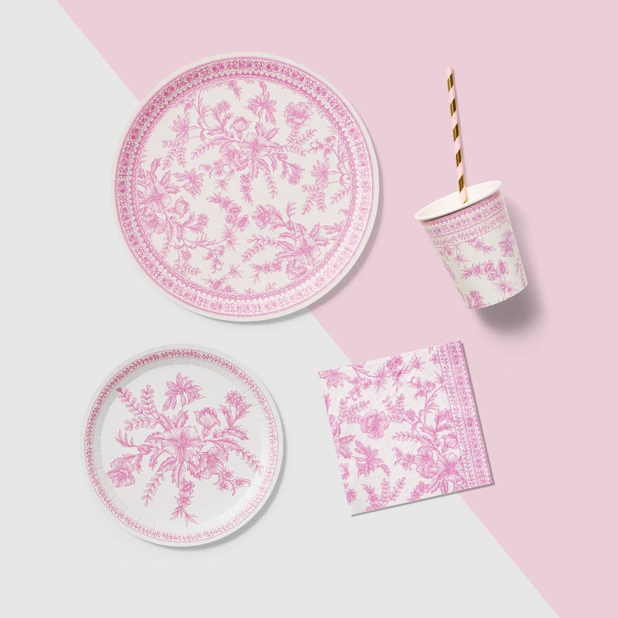 Pink Toile Large Plates - 10 Ct.