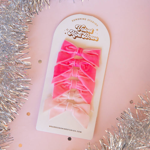 Holiday Velvet Mini Bows - Pink