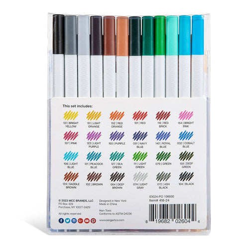Fine Line Pens - Water-Based Ink - 24 Colors