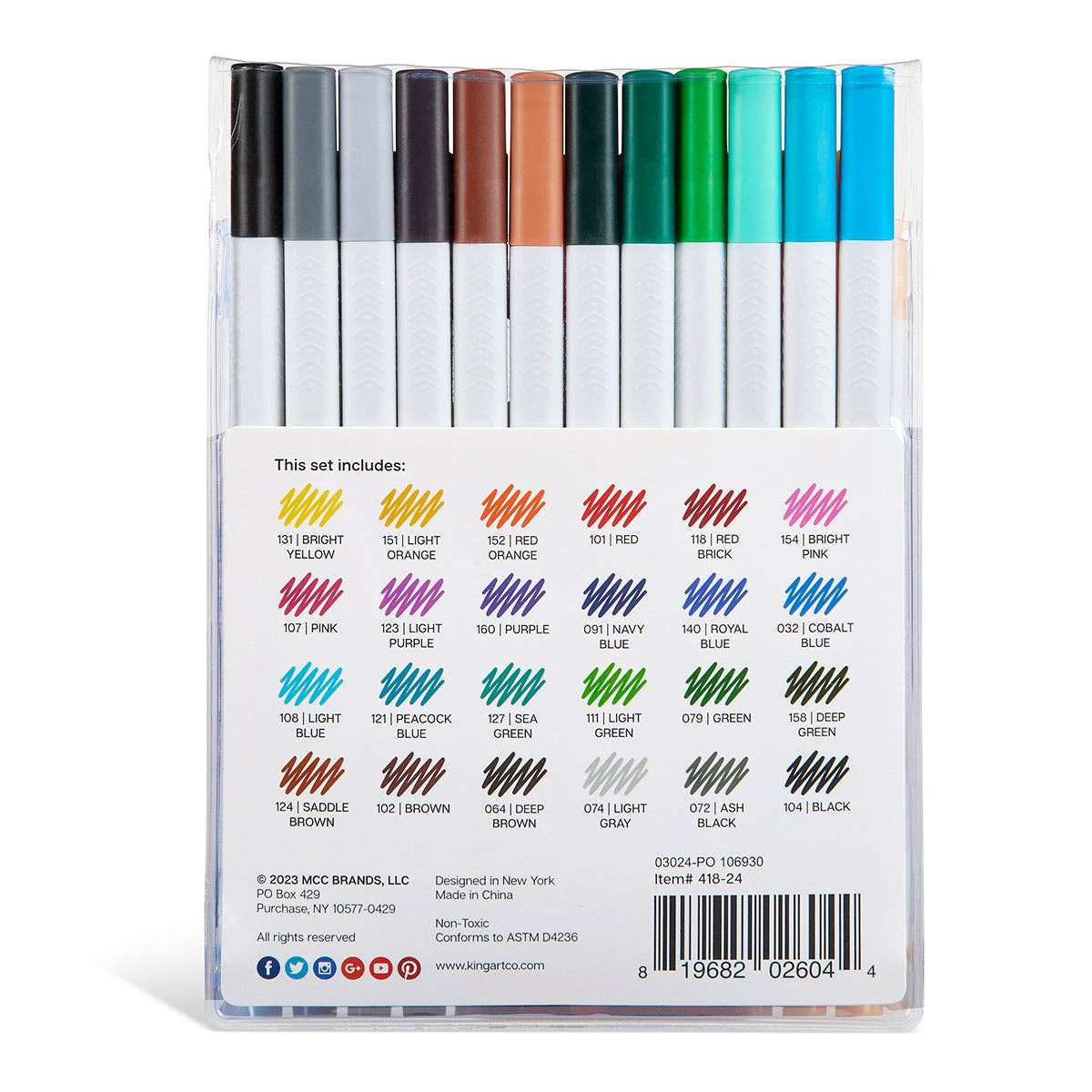 Fine Line Pens - Water-Based Ink - 24 Colors