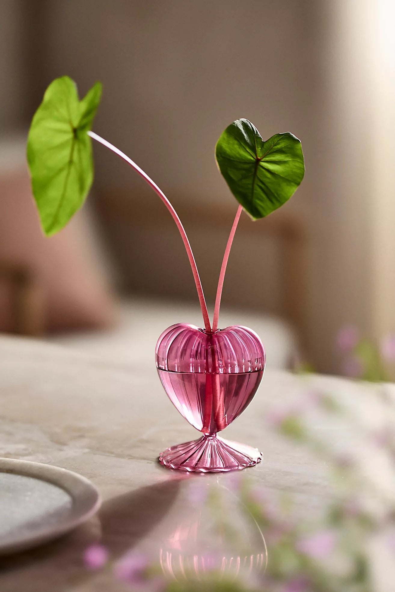 Dark Pink Heart Glass Vase