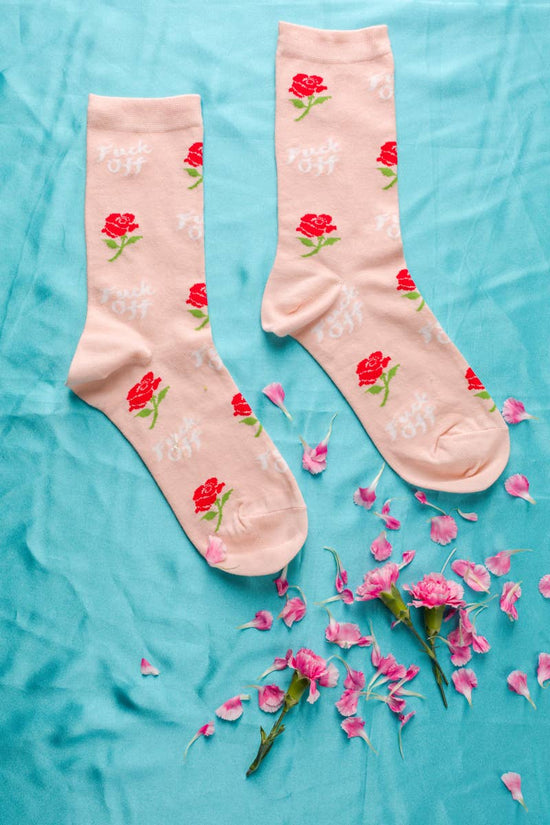 F*ck Off Rose Crew Flower Socks - Small/Women's - Swear Word