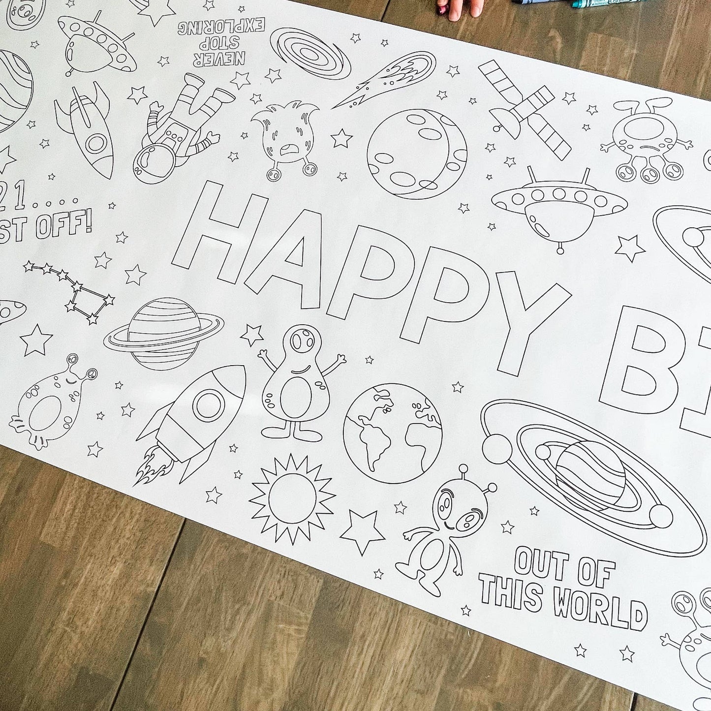 Outer Space Coloring Table Runner - Happy Birthday