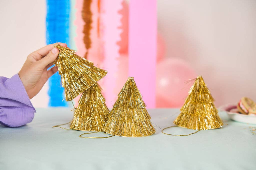 Golden Girl Mini Gold Fringe Party Hats Set