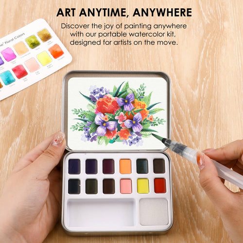 Floral Watercolor Pocket Set With Brush