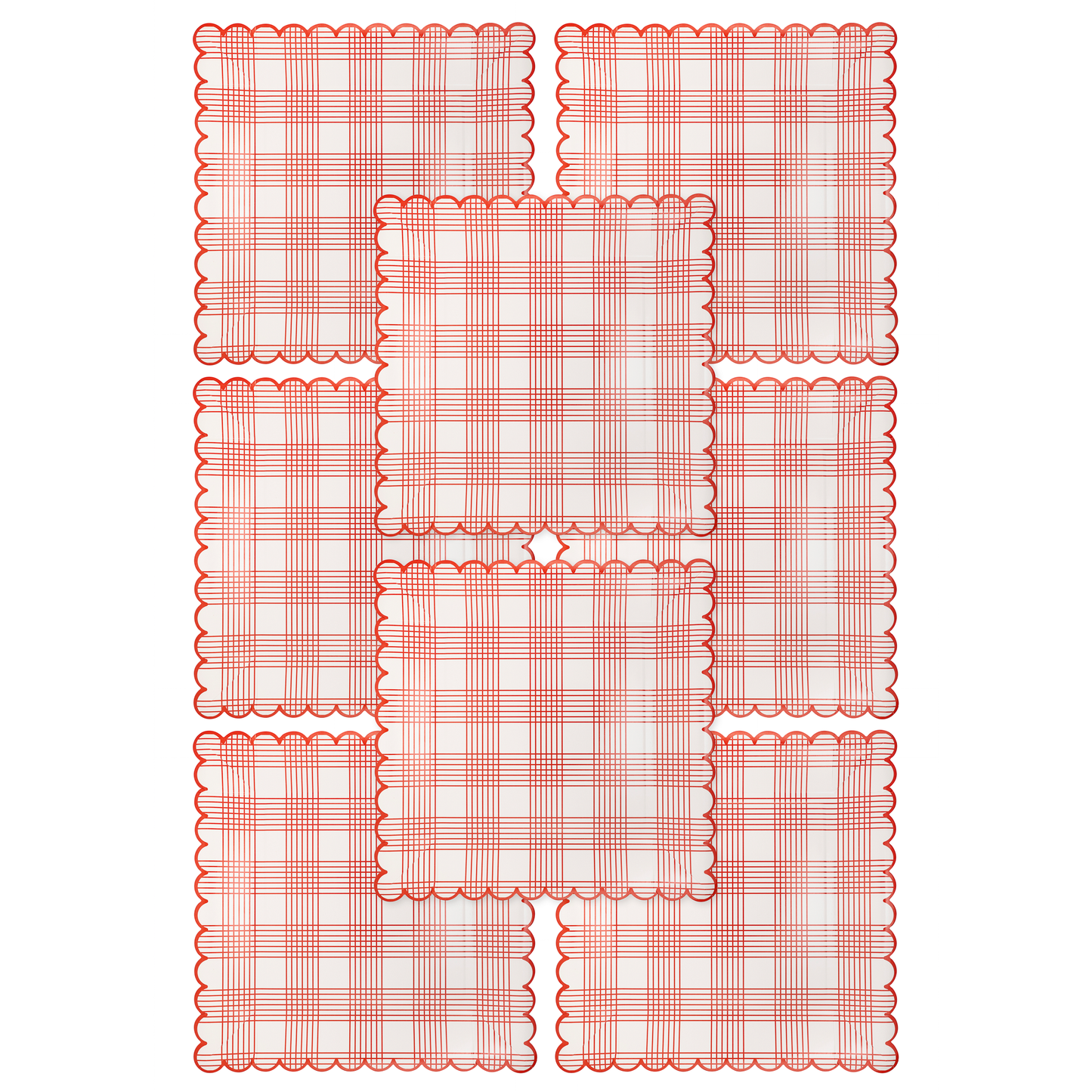 Red Plaid Scallop Stripe Plates - 8 ct.