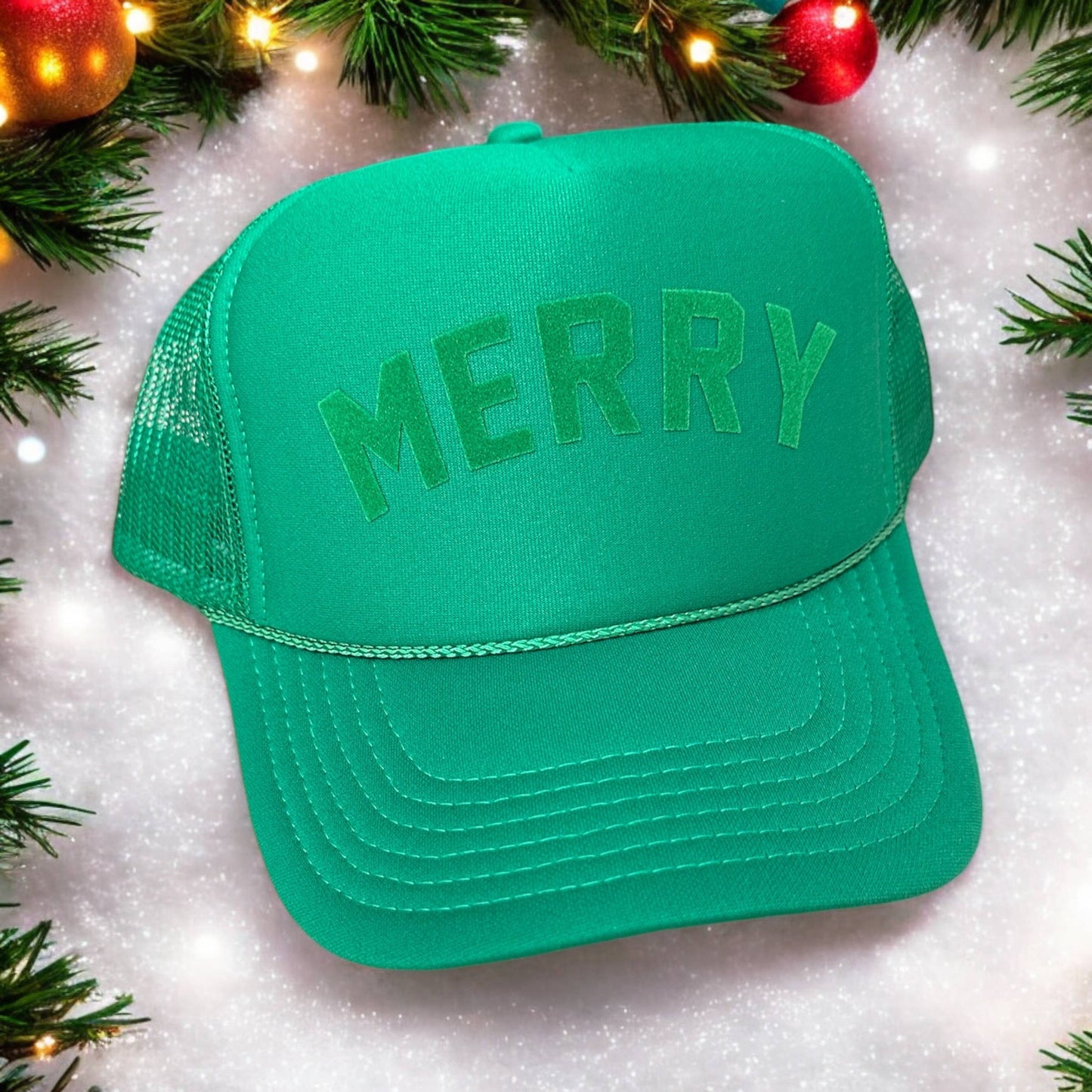 Holiday MERRY Trucker Hat - Green Monochrome