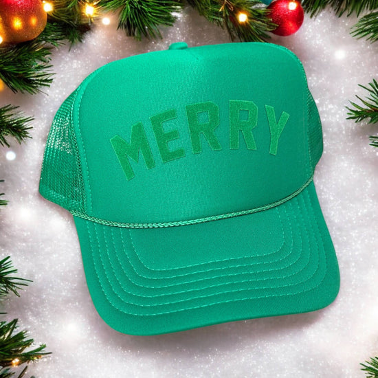 Holiday MERRY Trucker Hat - Green Monochrome
