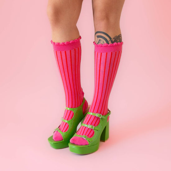 Fuchsia Striped Crew Socks